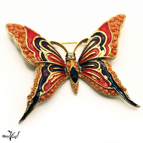 Vintage Jewelry - Vintage Enamel Butterfly Brooch Pin Vibrant Multicolor 2.5" Across - Hey Viv